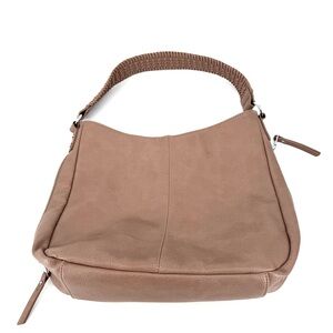 Sasha and Sofi Tan Leather Hobo Bag with Curved Shape and Top Handle